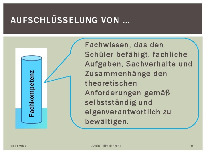 Fachkompetenz AUFSCHLÜSSELUNG VON … 19. 01. 2022 Fachwissen, das den Schüler befähigt, fachliche Aufgaben,