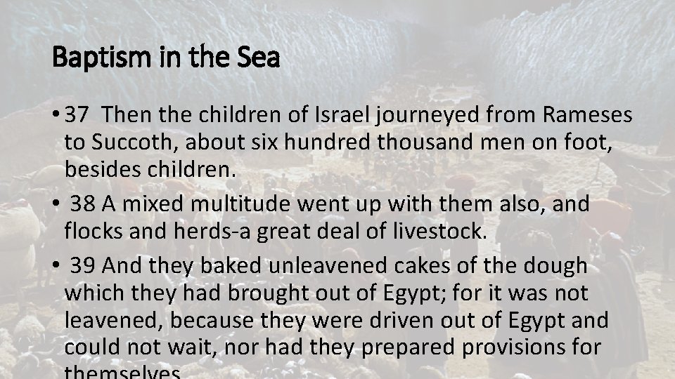 Baptism in the Sea • 37 Then the children of Israel journeyed from Rameses