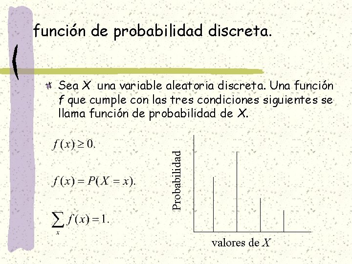 función de probabilidad discreta. Probabilidad Sea X una variable aleatoria discreta. Una función f