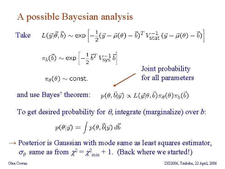A possible Bayesian analysis Take Joint probability for all parameters and use Bayes’ theorem: