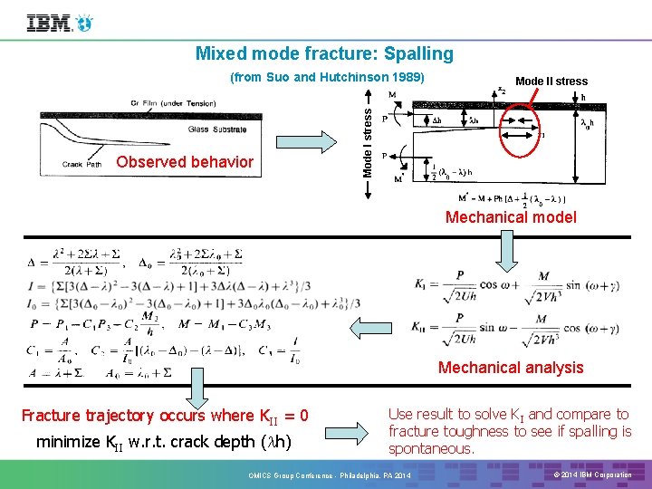 Mixed mode fracture: Spalling Observed behavior Mode II stress Mode I stress (from Suo