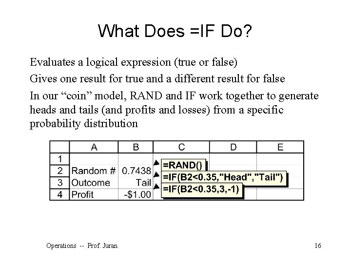 What Does =IF Do? Evaluates a logical expression (true or false) Gives one result
