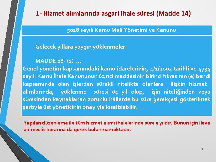 1 - Hizmet alımlarında asgari ihale süresi (Madde 14) 5018 sayılı Kamu Mali Yönetimi