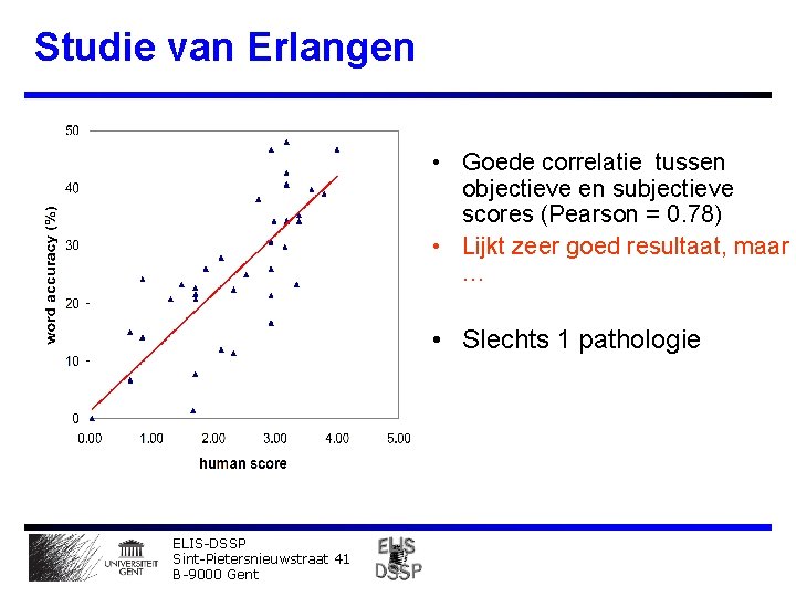 Studie van Erlangen • Goede correlatie tussen objectieve en subjectieve scores (Pearson = 0.