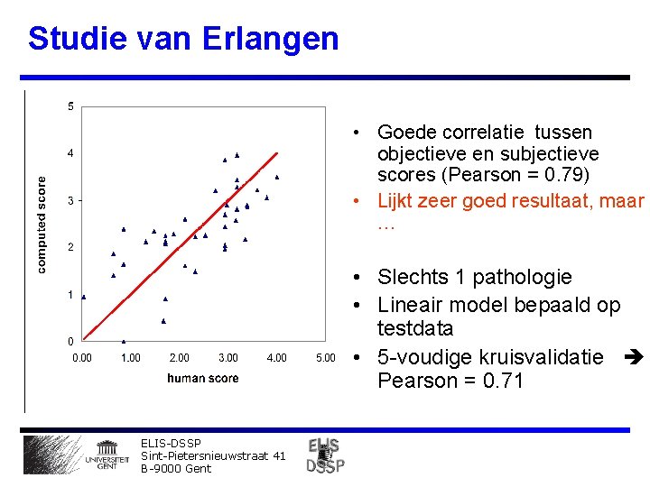 Studie van Erlangen • Goede correlatie tussen objectieve en subjectieve scores (Pearson = 0.
