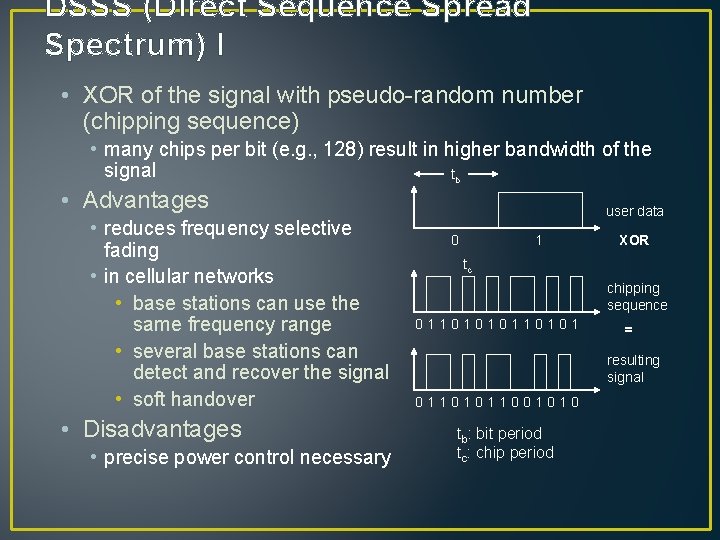DSSS (Direct Sequence Spread Spectrum) I • XOR of the signal with pseudo-random number