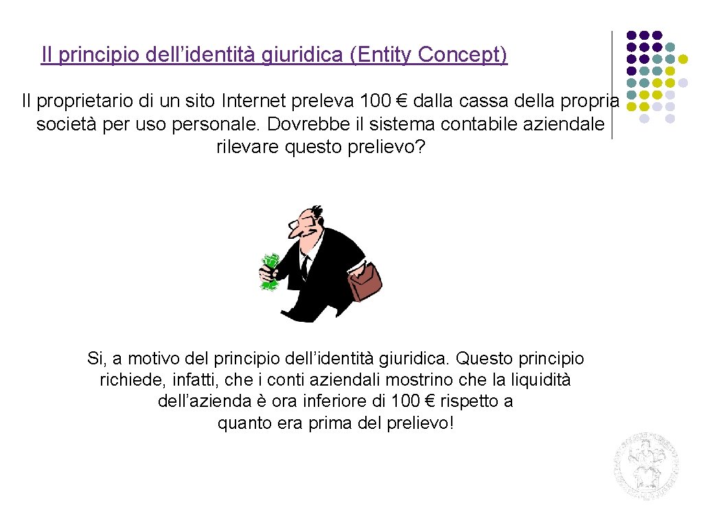 Il principio dell’identità giuridica (Entity Concept) Il proprietario di un sito Internet preleva 100