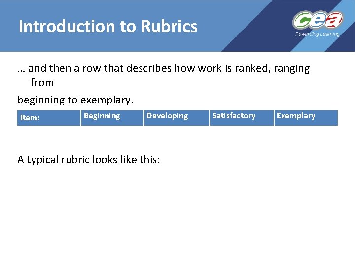 Introduction to Rubrics … and then a row that describes how work is ranked,