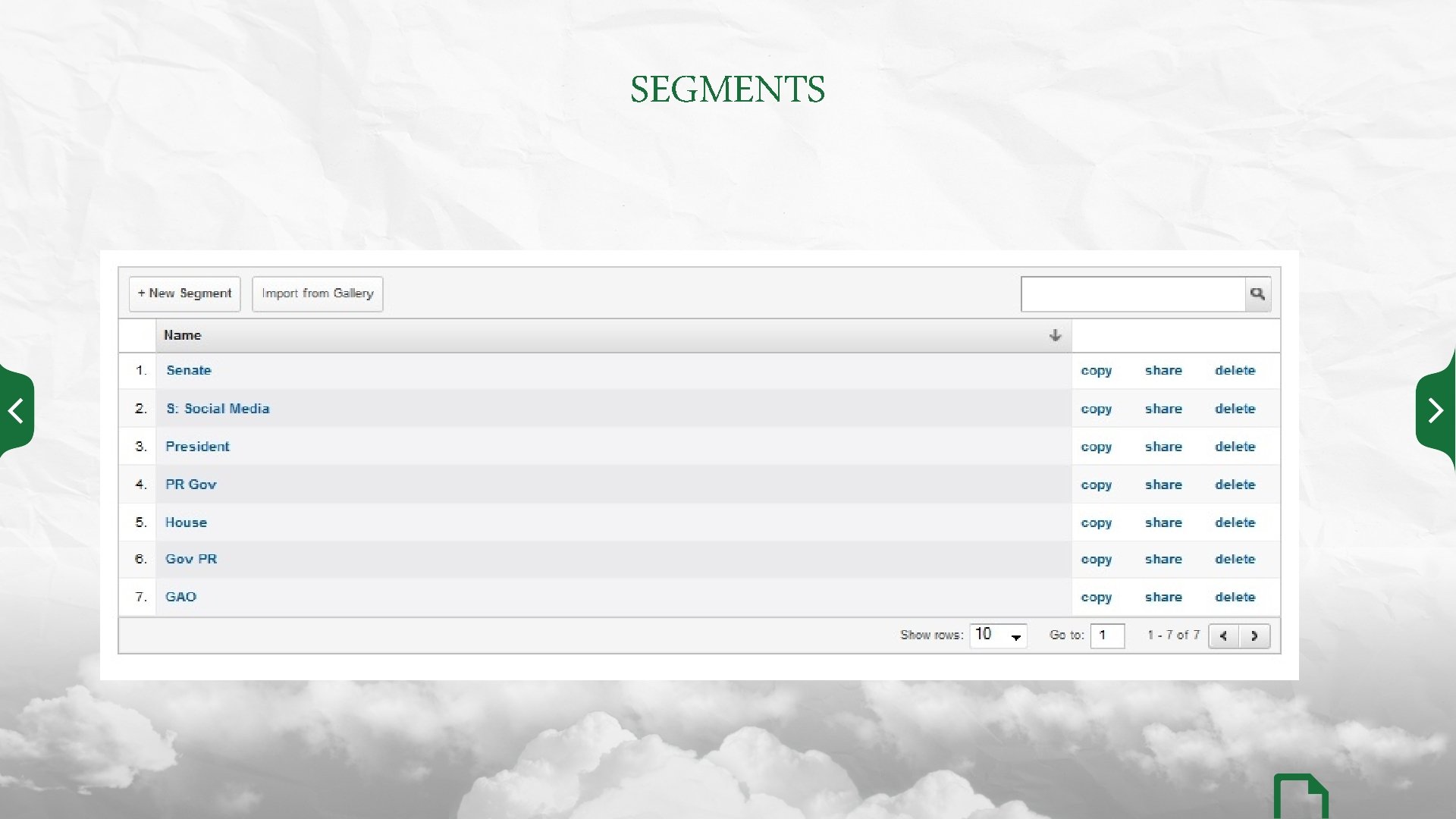 SEGMENTS 