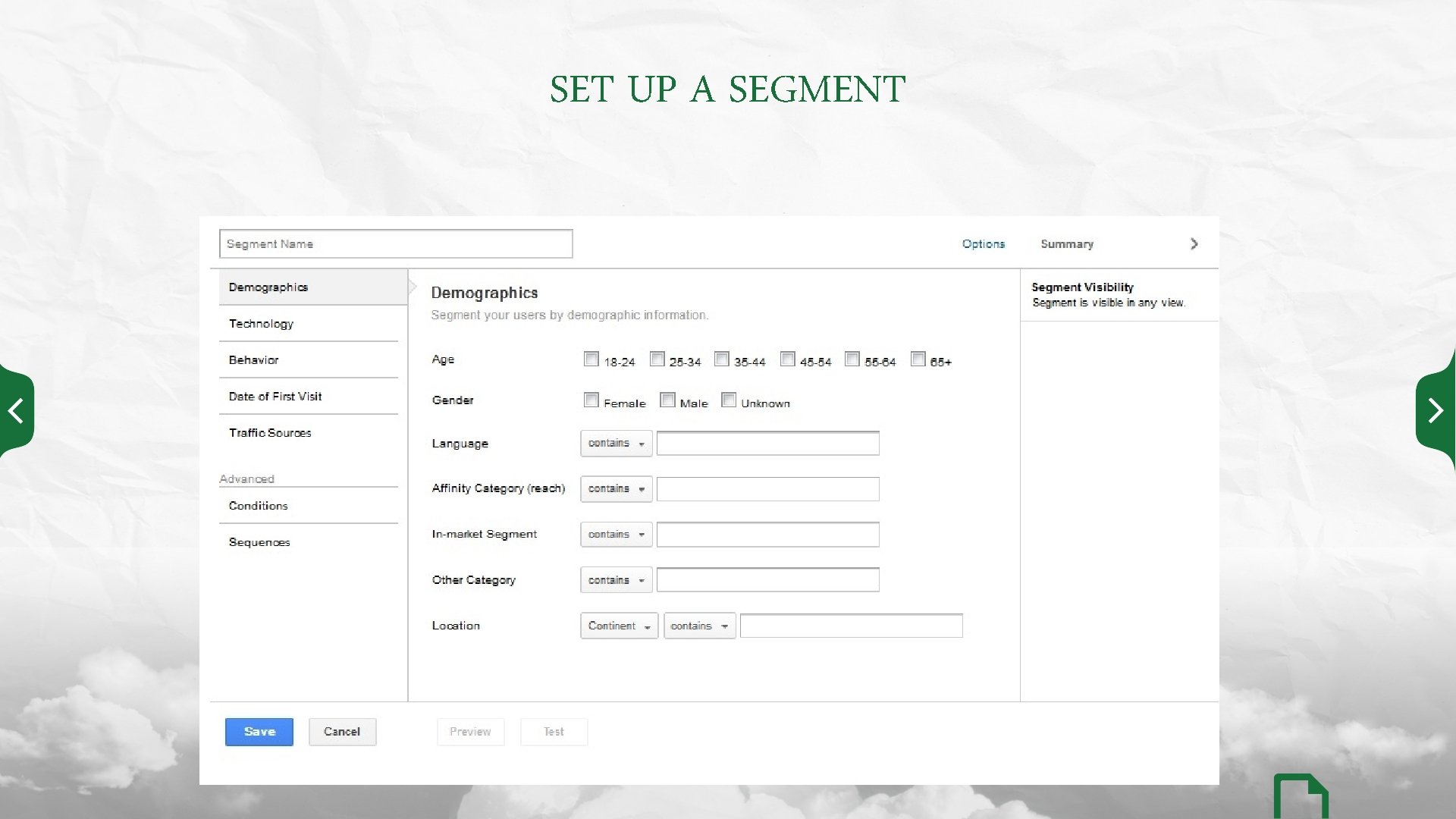 SET UP A SEGMENT 