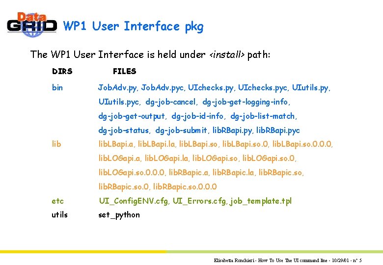 WP 1 User Interface pkg The WP 1 User Interface is held under <install> WP 1 User Interface pkg The WP 1 User Interface is held under <install>