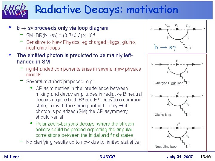 Radiative Decays: motivation • b sg proceeds only via loop diagram - SM: BR(b→sg)