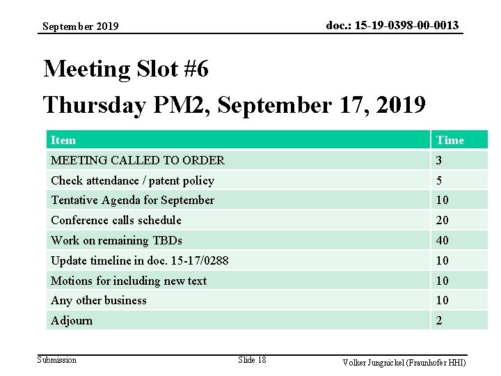 doc. : 15 -19 -0398 -00 -0013 September 2019 Meeting Slot #6 Thursday PM