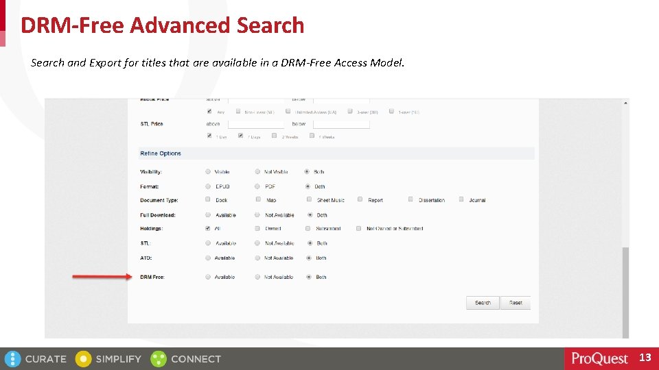 DRM-Free Advanced Search and Export for titles that are available in a DRM-Free Access