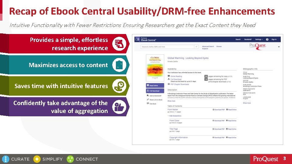 Recap of Ebook Central Usability/DRM-free Enhancements Intuitive Functionality with Fewer Restrictions Ensuring Researchers get