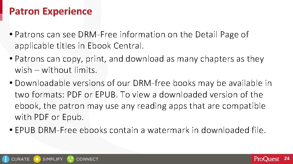 Patron Experience • Patrons can see DRM-Free information on the Detail Page of applicable