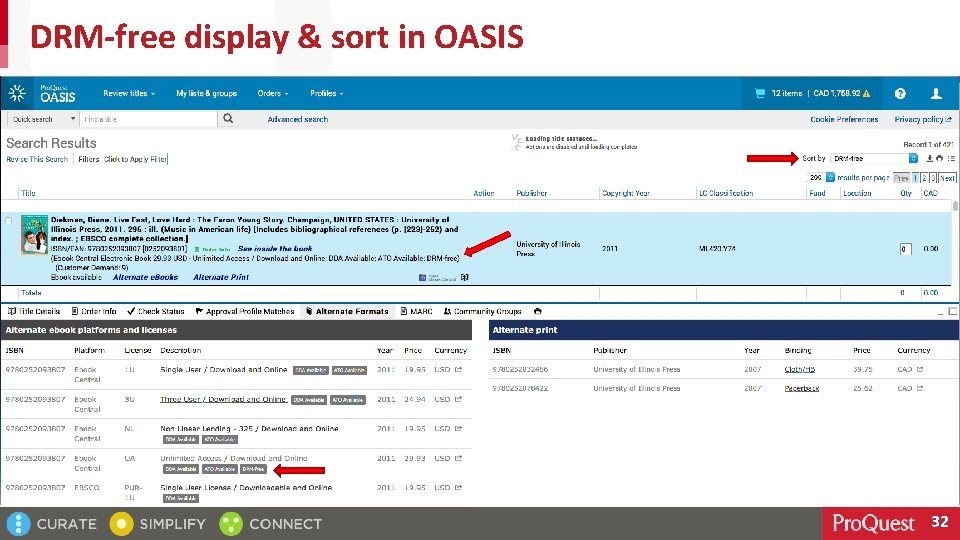 DRM-free display & sort in OASIS 32 