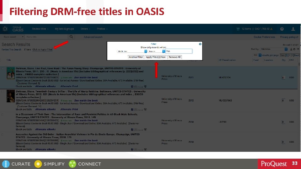 Filtering DRM-free titles in OASIS 33 