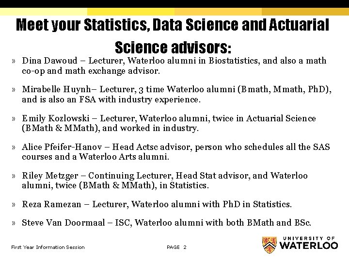 Meet your Statistics, Data Science and Actuarial Science advisors: » Dina Dawoud – Lecturer,