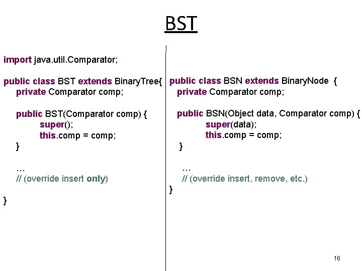 BST import java. util. Comparator; public class BST extends Binary. Tree{ public class BSN