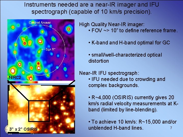 Instruments needed are a near-IR imager and IFU spectrograph (capable of 10 km/s precision).