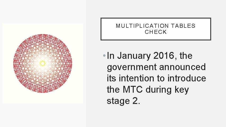 MULTIPLICATION TABLES CHECK • In January 2016, the government announced its intention to introduce