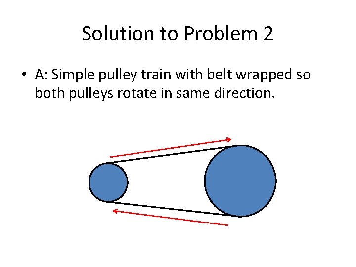 Solution to Problem 2 • A: Simple pulley train with belt wrapped so both