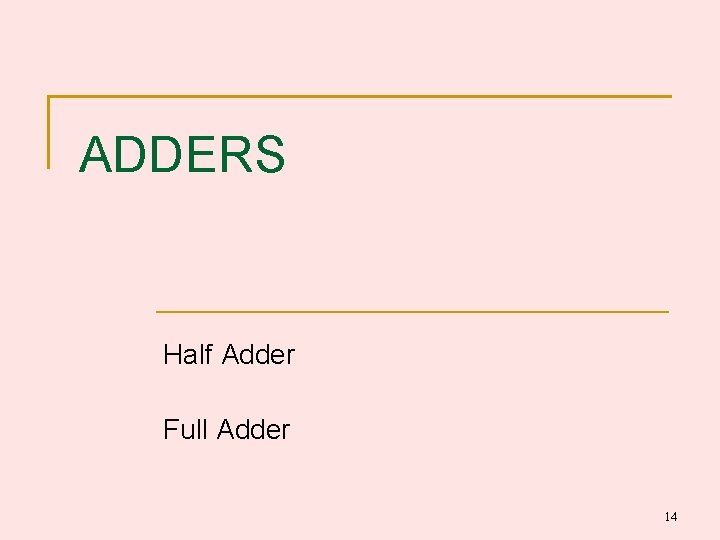 ADDERS Half Adder Full Adder 14 ADDERS Half Adder Full Adder 14