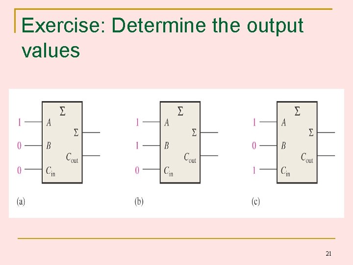 Exercise: Determine the output values 21 Exercise: Determine the output values 21