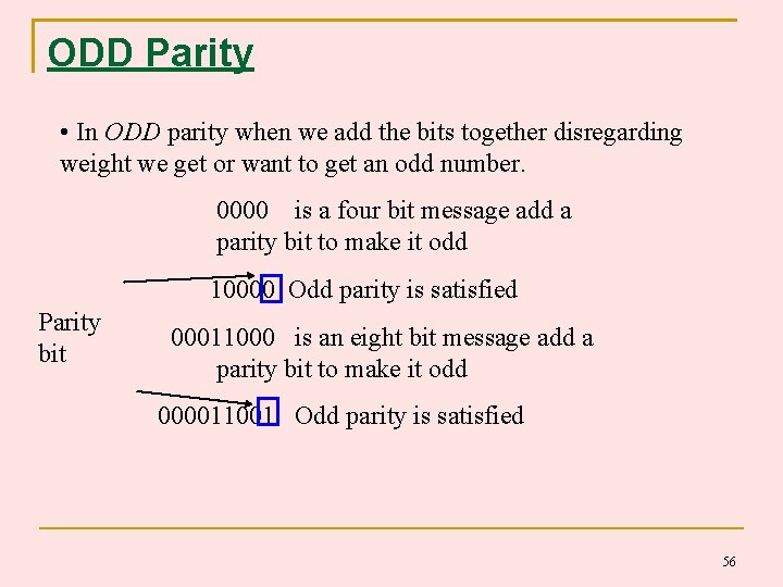 ODD Parity • In ODD parity when we add the bits together disregarding weight ODD Parity • In ODD parity when we add the bits together disregarding weight