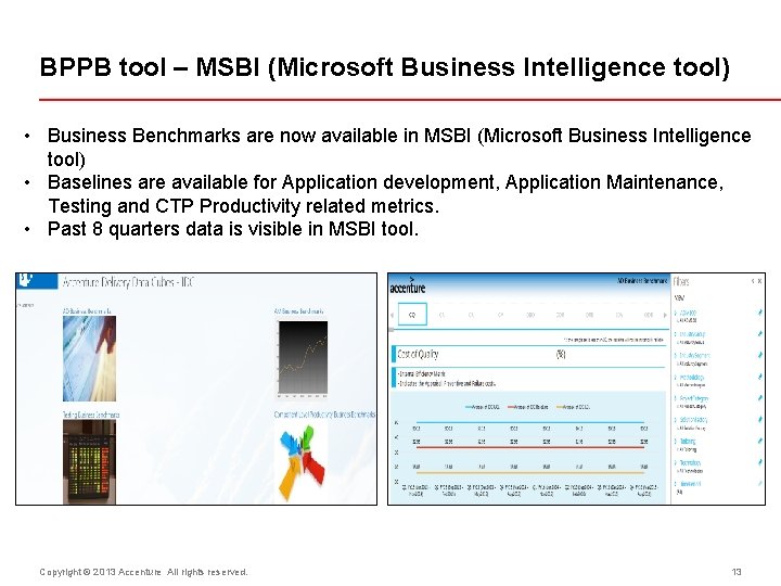 BPPB tool – MSBI (Microsoft Business Intelligence tool) • Business Benchmarks are now available