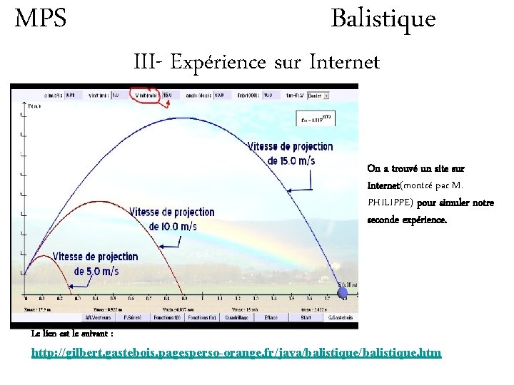 MPS Balistique III- Expérience sur Internet On a trouvé un site sur Internet(montré par