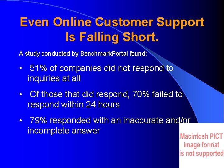 Even Online Customer Support Is Falling Short. A study conducted by Benchmark. Portal found: