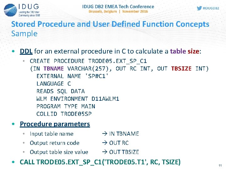 Stored Procedure and User Defined Function Concepts Sample • DDL for an external procedure