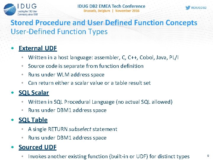 Stored Procedure and User Defined Function Concepts User-Defined Function Types • External UDF •