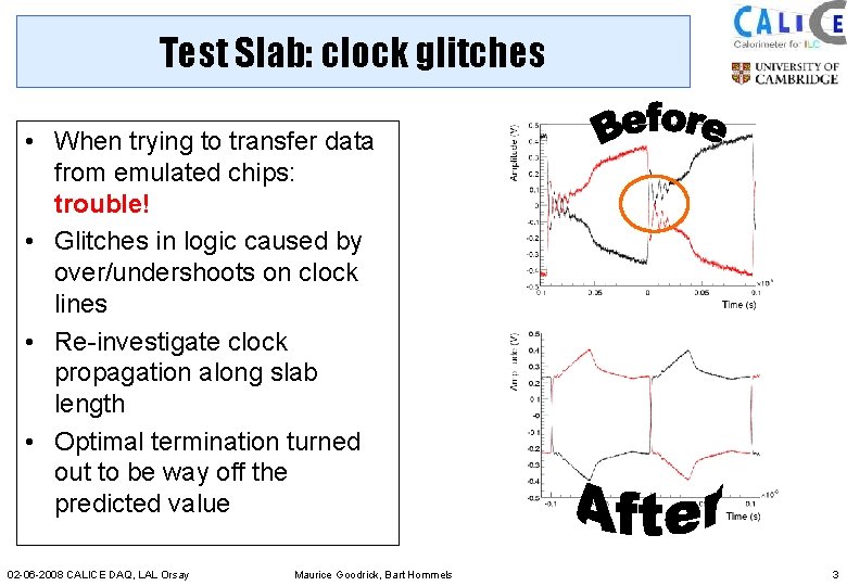 Test Slab: clock glitches • When trying to transfer data from emulated chips: trouble!