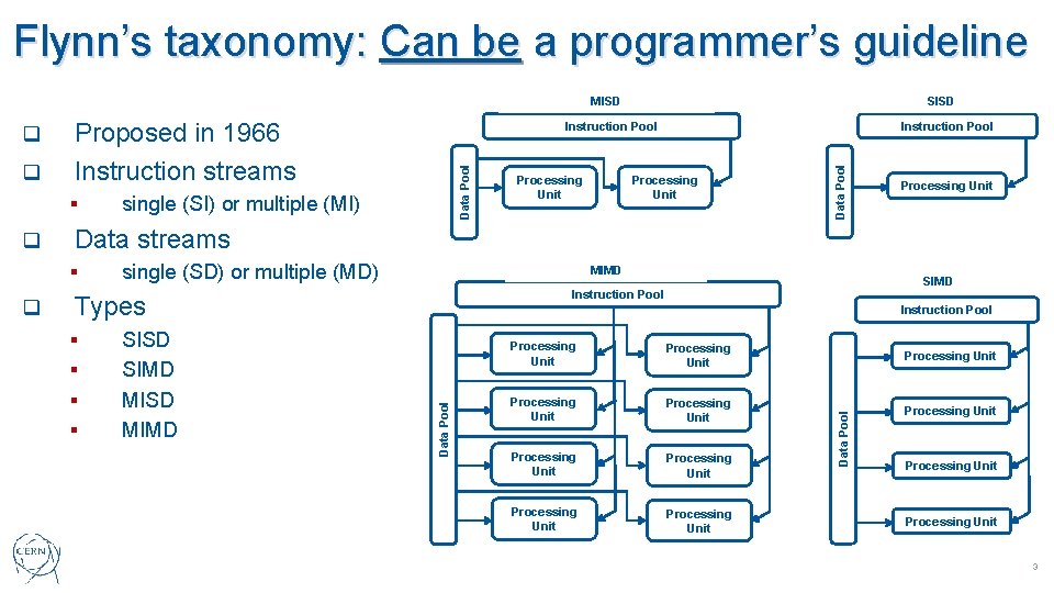 Flynn’s taxonomy: Can be a programmer’s guideline SISD MISD § q Processing Unit Data