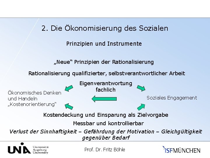2. Die Ökonomisierung des Sozialen Prinzipien und Instrumente „Neue“ Prinzipien der Rationalisierung qualifizierter, selbstverantwortlicher