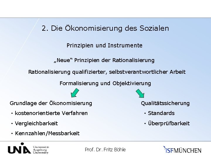 2. Die Ökonomisierung des Sozialen Prinzipien und Instrumente „Neue“ Prinzipien der Rationalisierung qualifizierter, selbstverantwortlicher