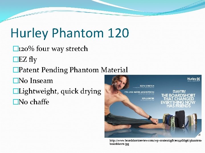 Hurley Phantom 120 � 120% four way stretch �EZ fly �Patent Pending Phantom Material Hurley Phantom 120 � 120% four way stretch �EZ fly �Patent Pending Phantom Material