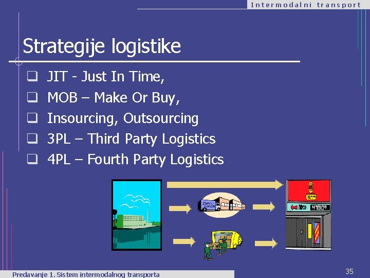 Intermodalni transport Strategije logistike q q q JIT - Just In Time, MOB –