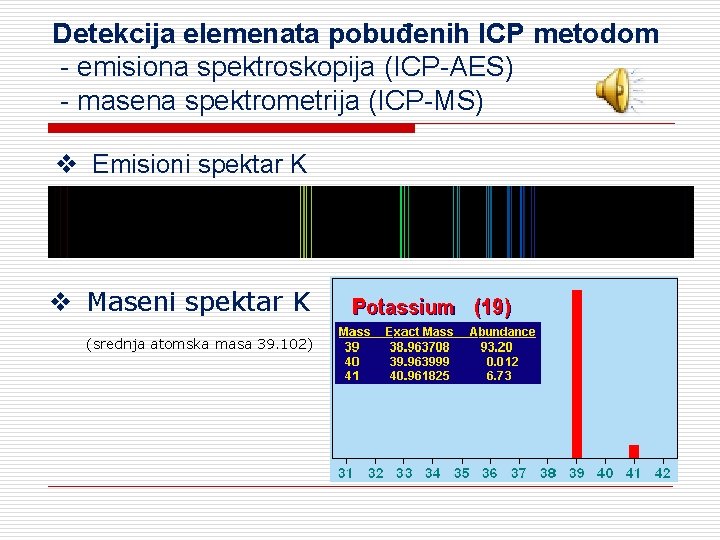 Detekcija elemenata pobuđenih ICP metodom - emisiona spektroskopija (ICP-AES) - masena spektrometrija (ICP-MS) v