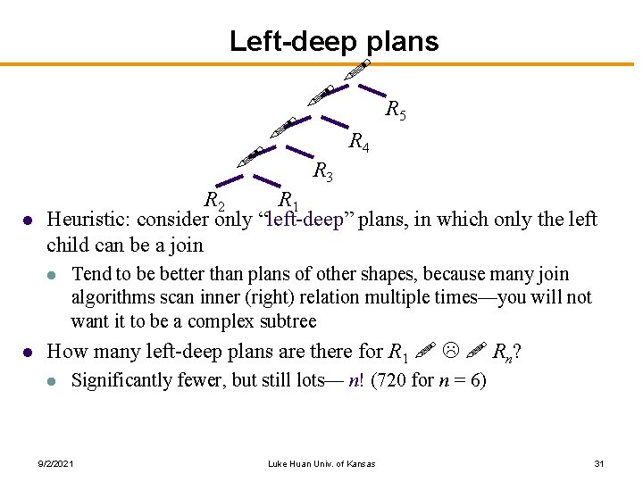 Left-deep plans ! ! R 5 ! R 4 ! R 3 l R