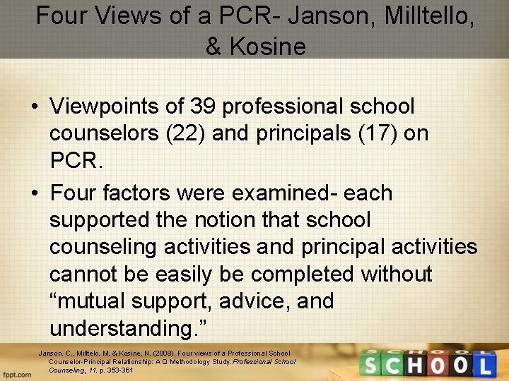 Four Views of a PCR- Janson, Milltello, & Kosine • Viewpoints of 39 professional