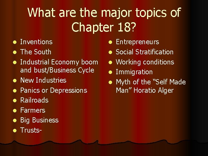 What are the major topics of Chapter 18? l l l l l Inventions