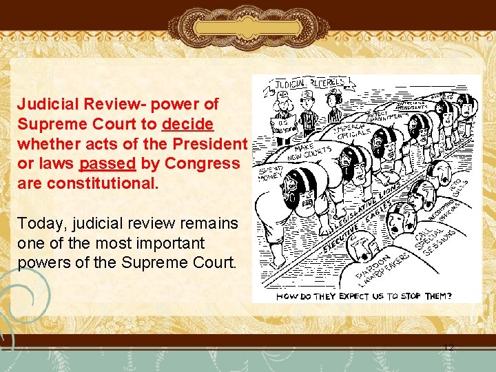 Judicial Review- power of Supreme Court to decide whether acts of the President or