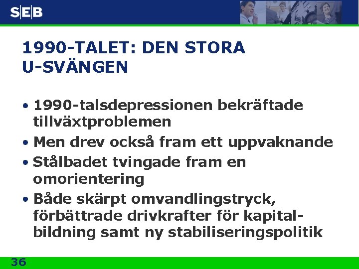 1990 -TALET: DEN STORA U-SVÄNGEN • 1990 -talsdepressionen bekräftade tillväxtproblemen • Men drev också