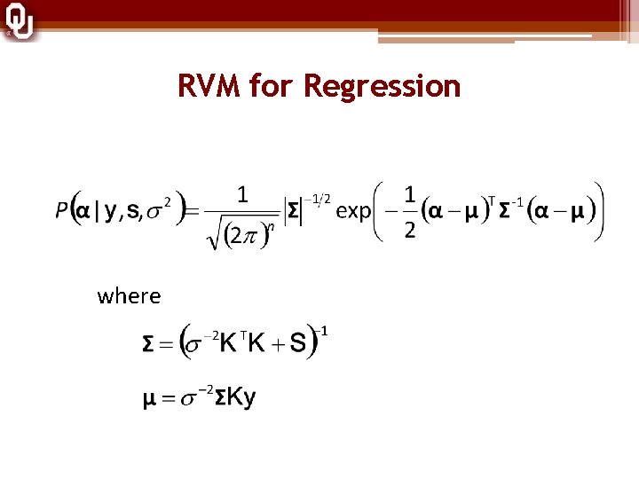 RVM for Regression where 