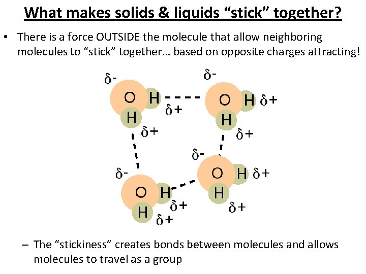 What makes solids & liquids “stick” together? • There is a force OUTSIDE the