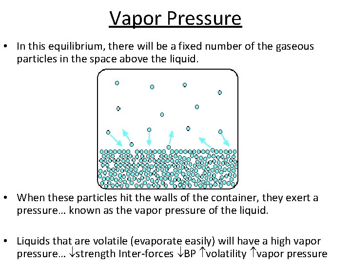 Vapor Pressure • In this equilibrium, there will be a fixed number of the